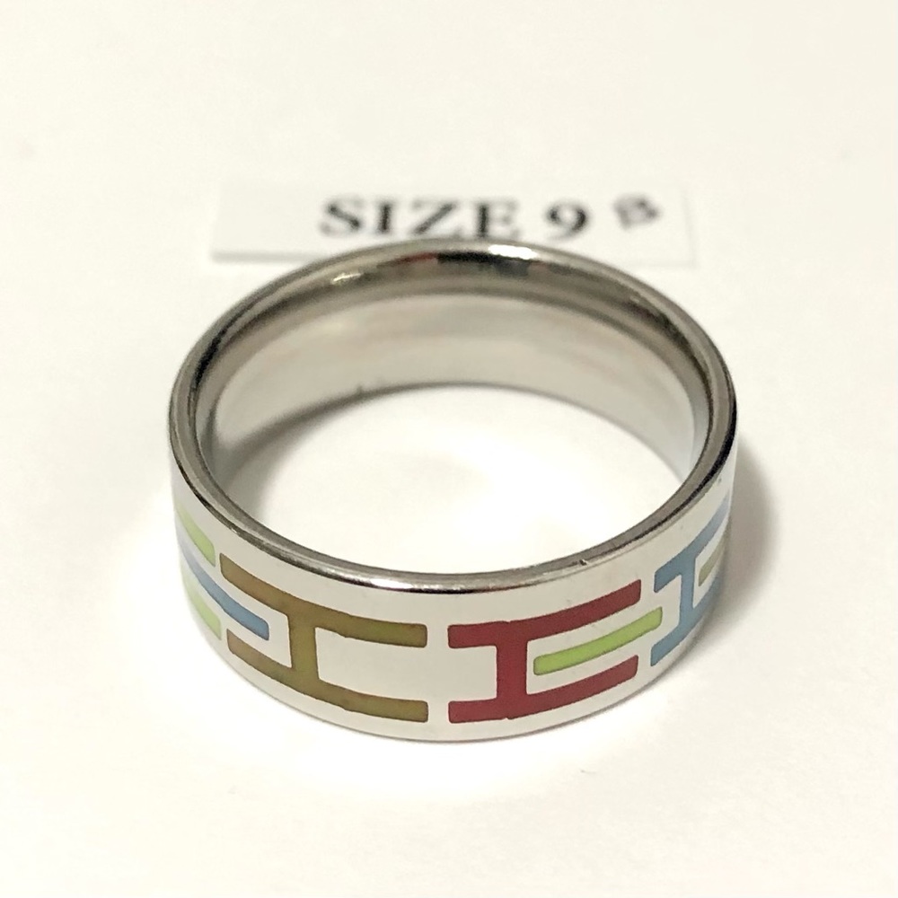 Silver Tone Ring Mixed Colors, Size 9